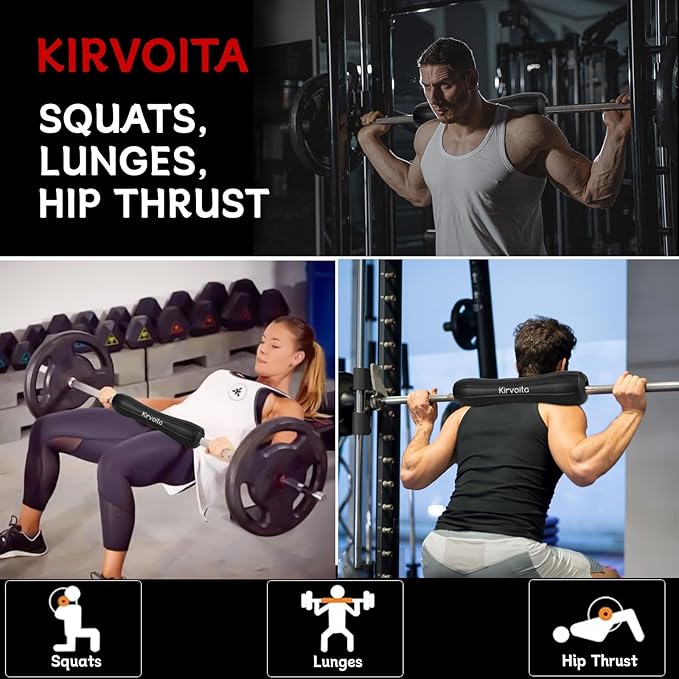 Rubber Barbell Pad, Squat Pad, Hip Thrust Pad, Easy to Install, No Straps Needed, for Both Heavy Weights & Lower Weights (15.5 * 3.5 * 3.5 in, Black)