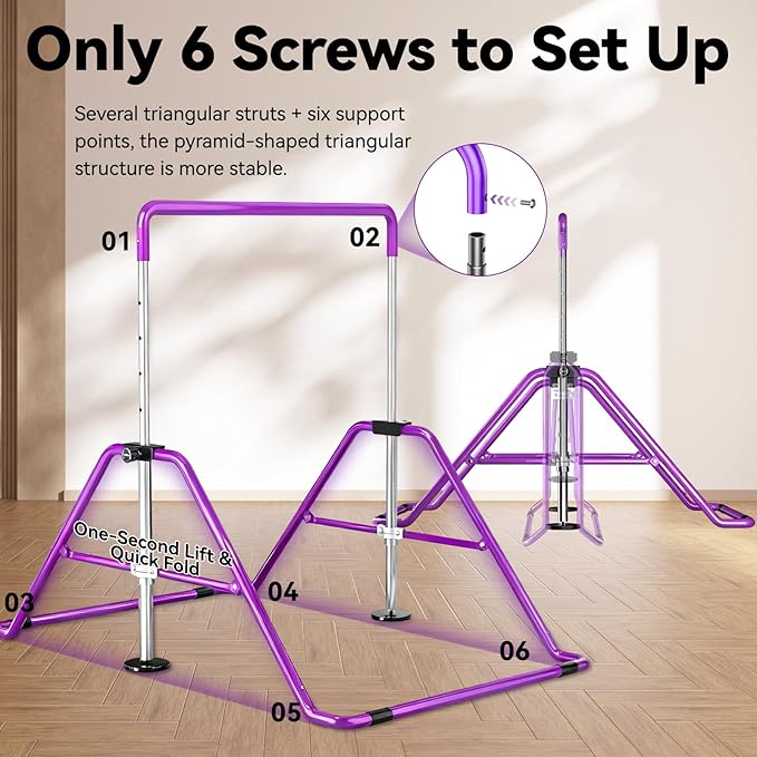 Kids Gymnastics Bar Gymnastic Equipment for Home Adjustable Height Gymnastic Training Bar Gymnastic Stuff for 3-7 Years Old Girls