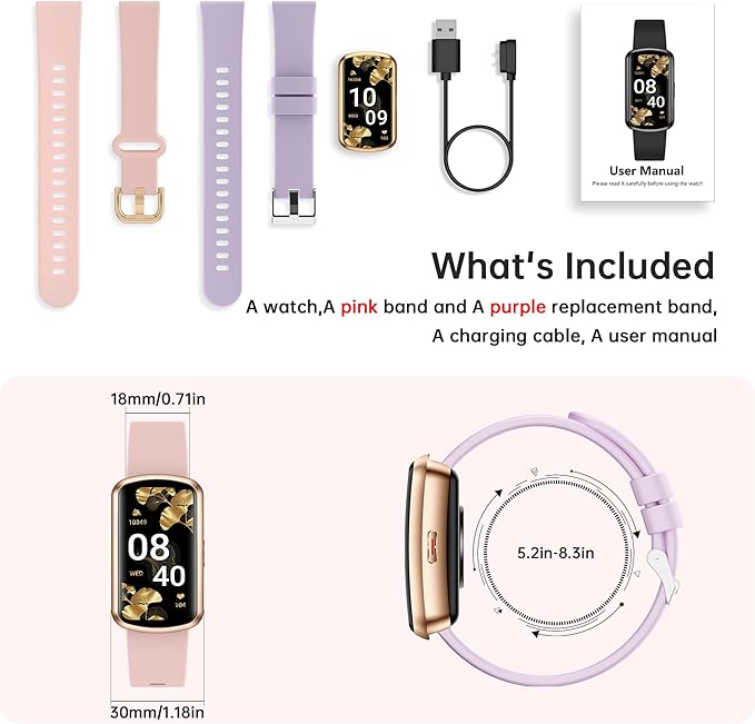 Health Fitness Tracker with 24/7 Heart Rate, Smart Watch with Blood Pressure and Blood Oxygen Monitor, Bulit-in 120+ Sport Mode, Sleep Tracking Waterproof Activity Tracker for Women Men (Deep Pink)