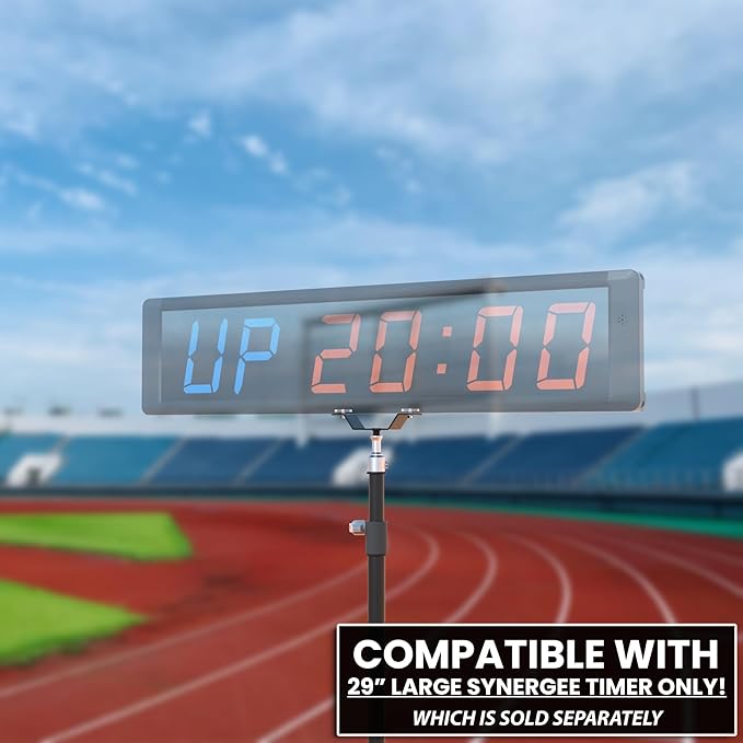 Synergee Gym Timer Stand. Only Compatible with Large 29” Synergee Gym Timer. Free Standing Tripod Adjustable Height 36”- 81” to Increase Visibility of Synergee Large 29” Gym Clock.