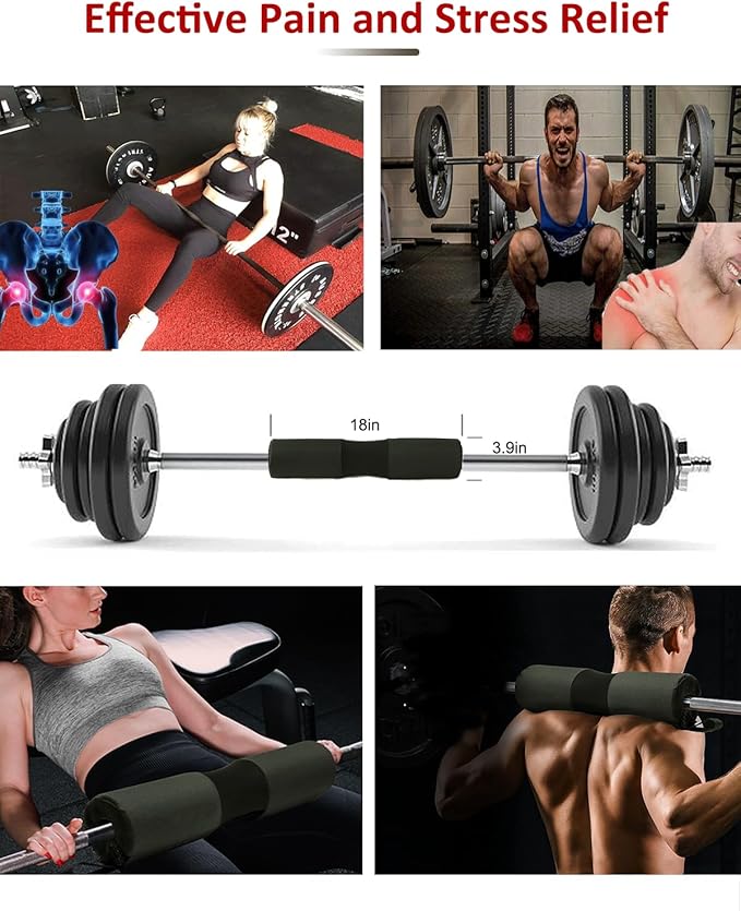 Barbell Squat Pad Set- Nylon Padding AntiSlip- Thick Foam Barbell Pad for Squats Cushion,Lunges&Bar Padding for Hip Thrusts -Standard Olympic Weight Bar Pad (Wrist Straps Weightlifting-Ankle Straps)