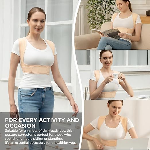 Vicorrect Posture Corrector for Women and Men, Adjustable Upper Back Brace for Clavicle Support and Providing Pain Relief from Neck, Shoulder, and Upper Back (Beige, Large/XLarge)