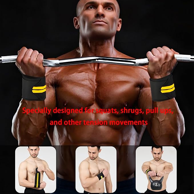 Wrist Wraps for Weightlifting,2Pcs Gym Wrist Wraps with Hand Thumb Loop,Premium Quality Wrist Support,Triple Reinforced Protection,More Elasticity Density Weaving,Suitable for Weightlifting,Fitness