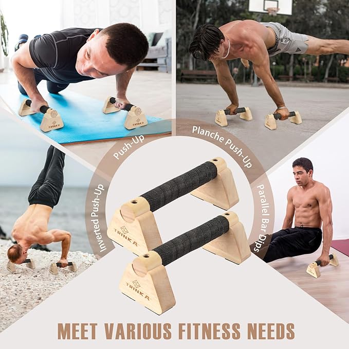 Wooden Parallettes Push Up Bars, 2 PCS Wood Calisthenics Bars with Non-Slip Base, Pushup Handles for Floor Home Fitness, Workout Equipment for Men and Women Strength Training