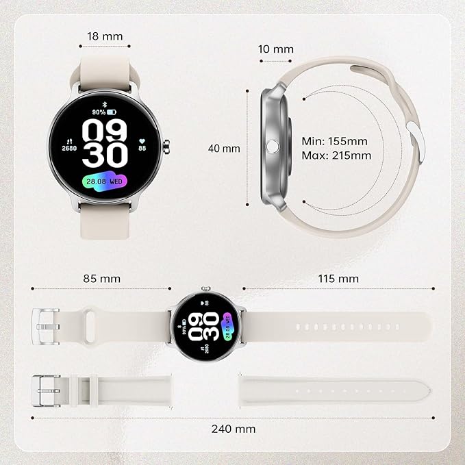 Smart Watch for Women, 1.27" AMOLED Screen Smartwatch with Answer/Make Call for iPhone/Android/Samsung, Fitness Tracker with 120+ Sport Modes, Heart Rate/Sleep/Health Monitor, IP68 Waterproof, 2 Bands
