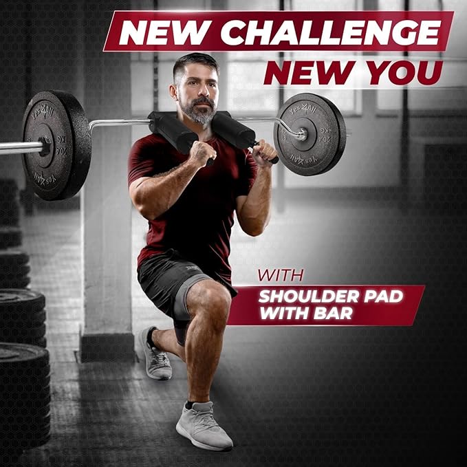 Yes4All Anti-Slip Squat Bar Attachment 1000LB, Squat Olympic Bar & Bar Pad with Comfortable Neck and Shoulder Pads, Extra Handle for Free Weights Strength Training, and Body Building
