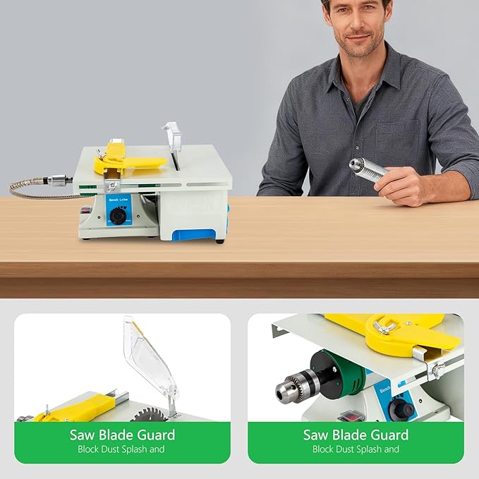 5-In-1 Lapidary Saw, 750W Rock Polisher Rock Saw Rock Cutter Rockfor Cutting Rocks Table Grinder 800-10000rpm DIY Jewelry Polishing Bench Buffer Grinding Machine for Carving, Polishing