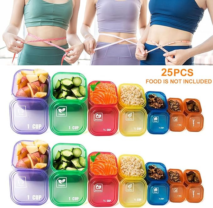14pcs Portion Control Containers, Color & Icon Coded Meal Prep Kit for Weight Loss & Balanced Diet, Perfect for Fitness, Meal Prep, Work & Travel
