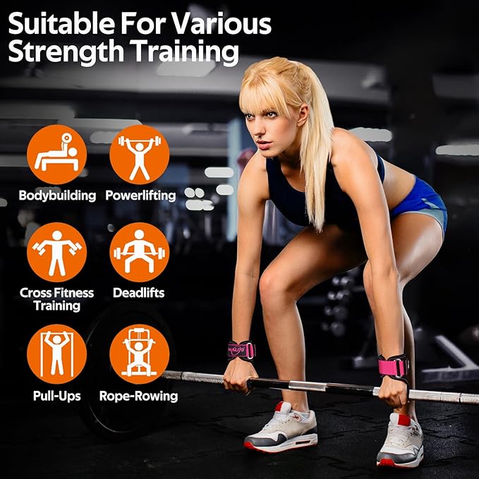 Weight Lifting Wrist Strap,Double Layer Leather Wrist Wraps with Neoprene Padding for Weightlifting & Deadlifts – Adjustable Gym Straps for Men & Women