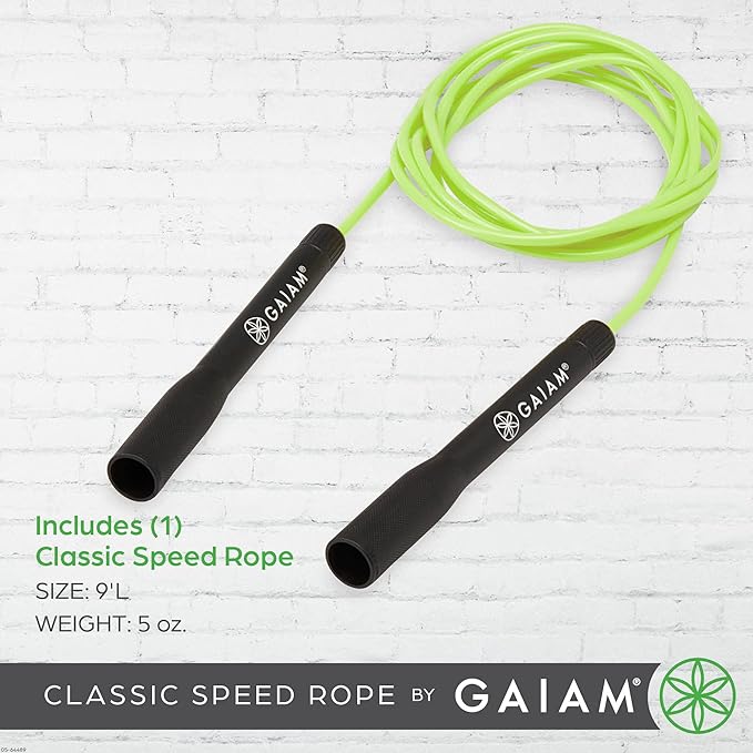 Gaiam Classic Speed Rope for Women and Men - Jumping Rope for Fitness and Exercise - Lightweight, Tangle-Free, Portable, and Adjustable Jump Rope for Training, Cardio, Aerobic Skipping