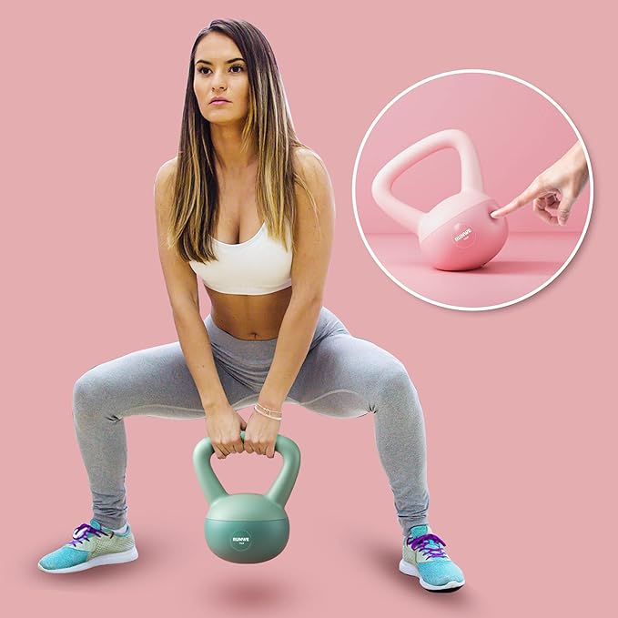 RUNWE Soft Kettlebell - Weight Options for 25, 20, 15, 10 and 5 LB Strength Training Kettlebells Weight Iron Sand Filled Shock-Proof Hand Weights for Women Men or Children