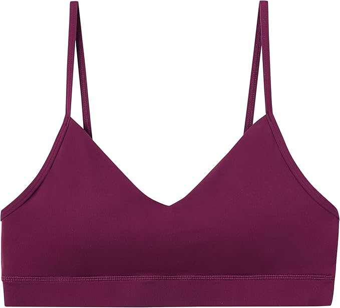 Oalka V Neck Sports Bra for Women Adjustable Padded Thin Straps Wireless Yoga Bras