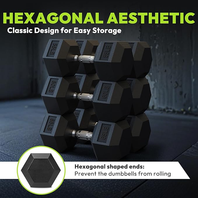 Hex Dumbbell Set 2.5-65 lb, Rubber Encased Hex Dumbbells for Home Gym, Weights Dumbbells Set of 2 Hand Weights for Strength Training & Fitness Exercise
