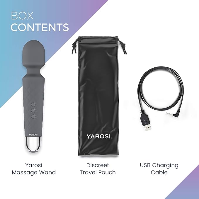 Yarosi Personal Wand Massager Strongest Therapeutic Vibrating Power - Best Rated for Travel Gift - Magic Stress Away - Perfect for Muscle Aches and Sports Recovery - USB - Grey