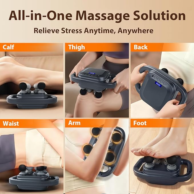 Massage Gun, Deep Tissue Percussion Massager with 9 Intensity Levels for Neck, Back, Shoulders, Legs Pain Relief & Recovery in Office, Family and Traveling (8 Head Massage Gun)