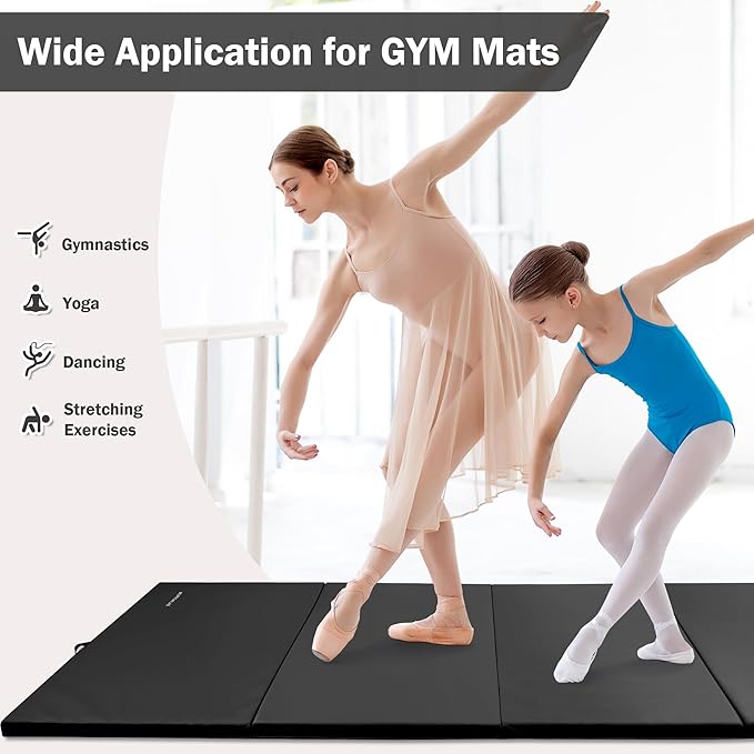 Fitvids Folding Exercise Gymnastics Mat 4'x8'x2" Gym Workout Mat with Carrying Handles High-Density Portable Fitness Aerobics Mats for Home Gym Yoga Pilates Tumbling MMA Core Training, Multiple Colors