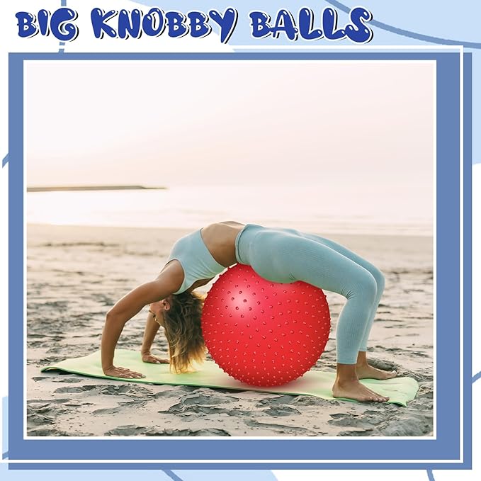 Large Sensory Massage Ball Bouncy Exercise Ball with Tactile Spikes 22 inch Big Inflatable Balls with Air Pump for Girls Boys Outdoor Indoor Pool Beach