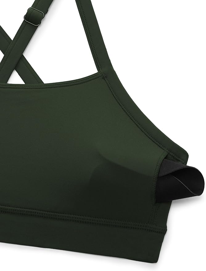 CRZ YOGA Butterlift Cut-Out Cross Back Sports Bras for Women - Medium Impact Adjustable Thin Straps Pilates Padded Gym Tops