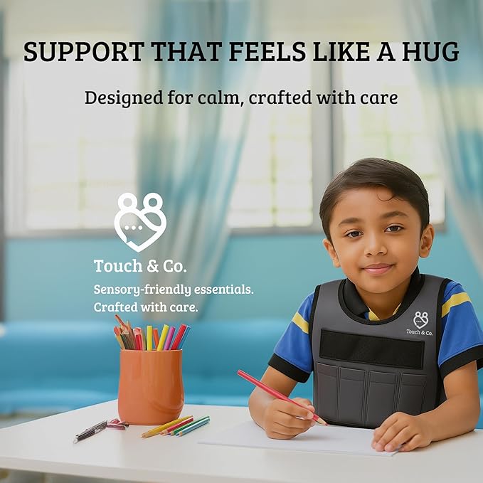 Touch & Co. Weighted Vest for Kids – Fully Adjustable Sensory Compression Vest for Children – Includes 2lb Removable Weights – Breathable Washable Odor-Free Neoprene