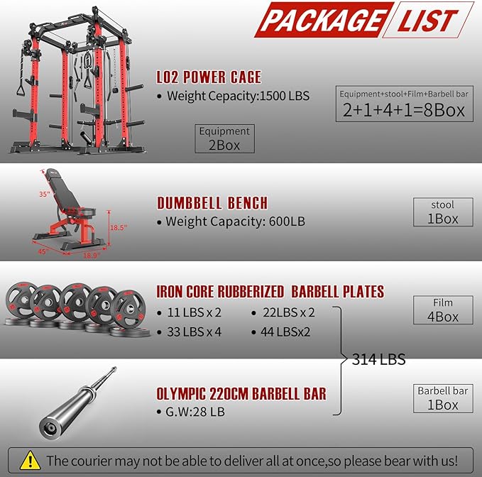 Power Cage Multi-Function Power Rack with Cable Crossover System,1500 LBS Capacity Squat Rack with Weight Bench,for Home Gym