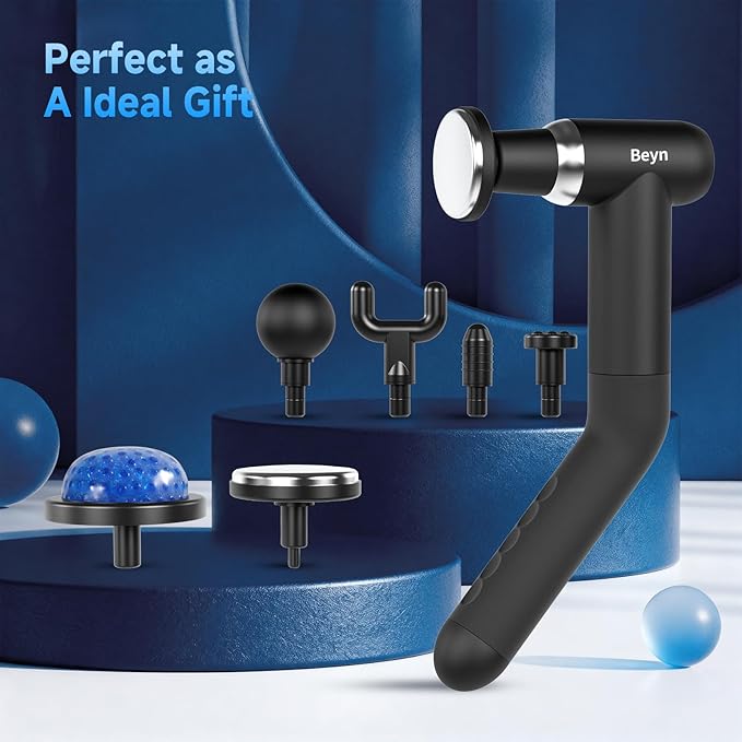 Beyn Hot & Cold Therapy Massage Gun with Detachable Long Handle - Deep Tissue Percussion Massager for Back Pain Relief, 6 Speeds & 6 Heads, LCD Display, USB-C Rechargeable, Quiet Muscle Massager