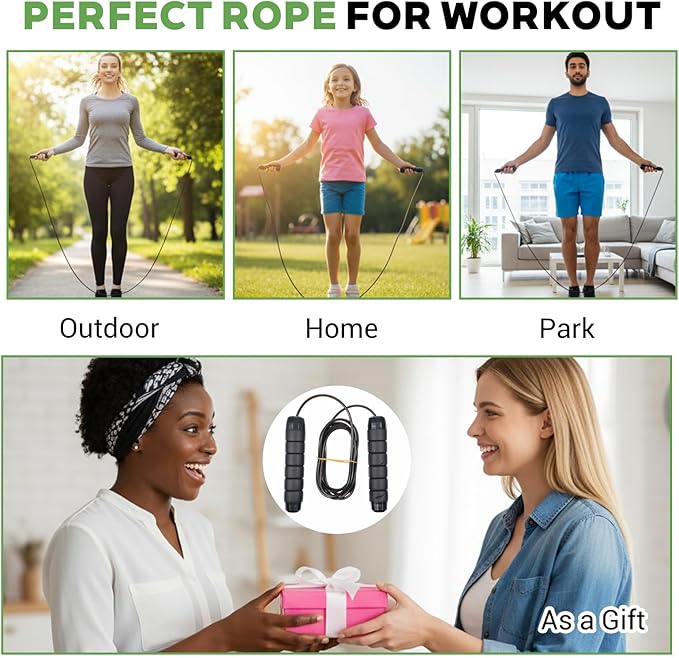 12 Pieces Adjustable Jump Ropes with Ball Bearings, Foam Handles, Steel Wire PVC Coated, Fitness Exercise Training for Men Women, Black