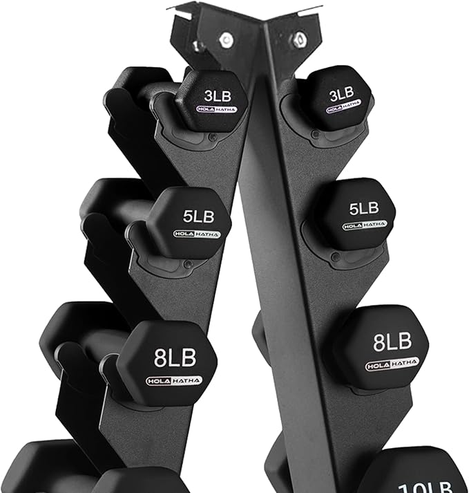 HolaHatha 2, 3, 5, 8, and 10 Pound Neoprene Dumbbell Free Hand Weight Set with Rack, Ideal for Home Exercises to Gain Tone and Definition, Pastel