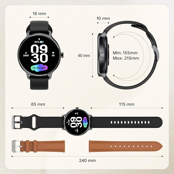 Smart Watch for Women Men, 1.27" AMOLED Screen Smartwatch with Answer/Make Call for iPhone/Android/Samsung, Fitness Tracker with 120+ Sport Modes, Heart Rate/Sleep Monitor, IP68 Waterproof, 2 Bands