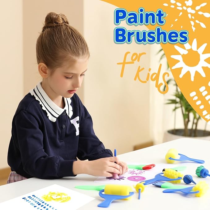 YGDZ Kids Paint Brushes, 12 Pack Washable Painting Brushes for Toddlers Kids Early Learning Toys Foam Roller Sponge Arts Crafts Gift