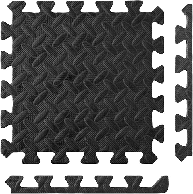 Shihanee Foam Floor Tiles Foam Floor Mats Play Mats Bulk with Borders Interlocking for Bedroom Gym Nursery (11.8 x 11.8 Inch,Black)