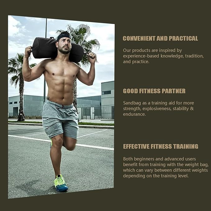 Workout Sandbag, Adjustable Weight Training Fitness Sand Bags with Multiple Handles and 3 Inner Sandbags for Heavy Duty Workout Cross Training Strength Weightlifting