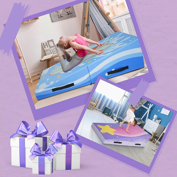 Kangaroo Hoppers Incline Gymnastics Mat, 56"x28"x15" Folding Wedge for Kids Tumbling, Skill Training, Multiple Colors Cheese Mat for Gymnastics, Home Gym Exercise