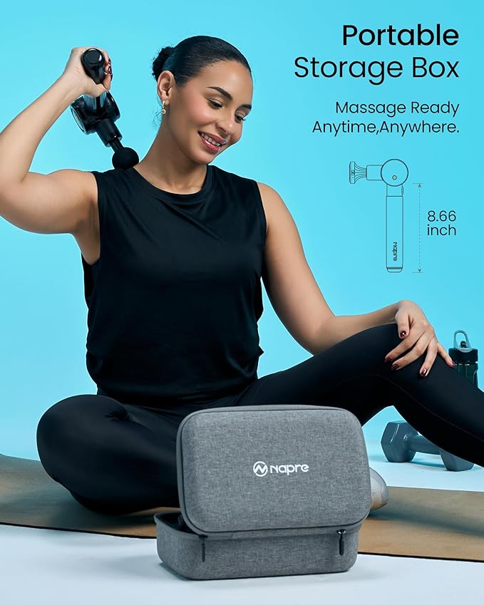 NAPRE Massage Gun with Heat,Massage Gun Deep Tissue with Extension Handle & 3 Adjustable Angles,Handheld Percussion Back Massager for Muscle/Neck/Body Pain Relief with Case,Mothers Day Gifts,Blue