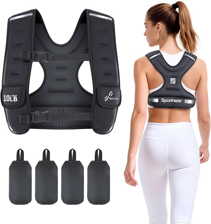 Sportneer Adjustable Weighted Vest Woman: 6-10lb/10-18lb Weighted Walking Vest for Women with 4/8 Weight Packs Fast Adjust Comfortable Weight Vest for Home Gym Burn Calories Strength Training Vests