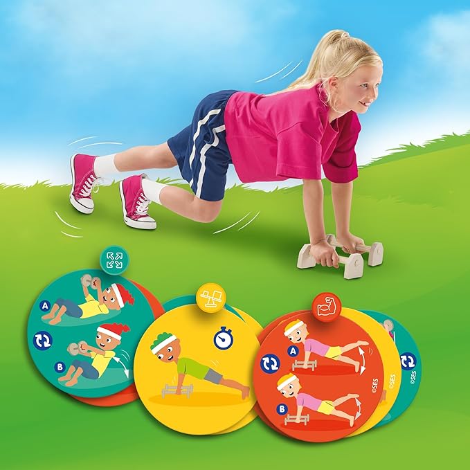 SES Creative Fitness Fun - Strength, Balance and Movement Exercises - Gymnastics Exercises - with Dumbbells and Parallettes - Active Outdoor Play