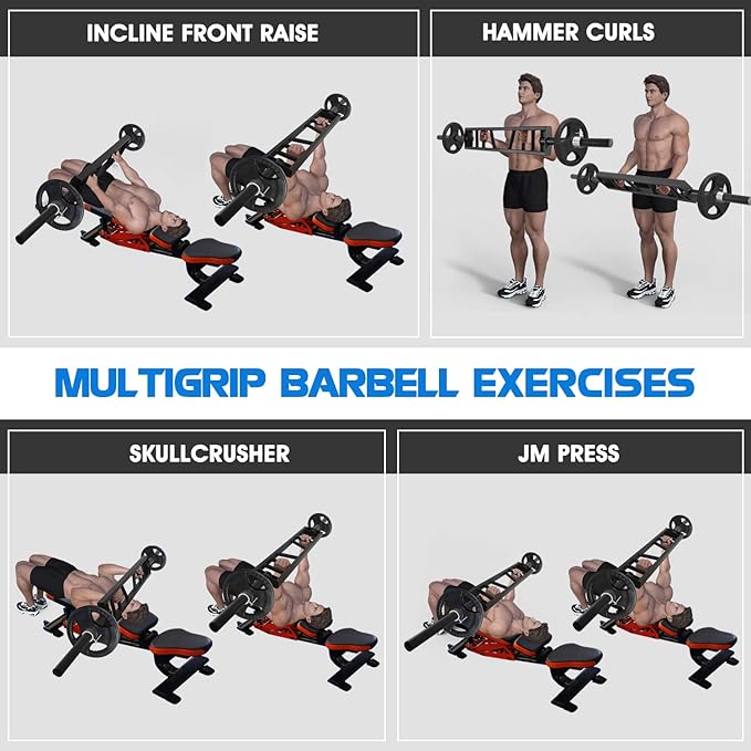 Yes4All Multi Grip Barbell & Cable Attachment - Swiss Bar, American Bar for Greater Range of Motion, with 2 Collars, Fits Olympic Weight Plates - Home Gym & Support Pressing, Lifting & Curls