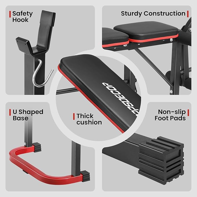 OPPSDECOR Foldable Weight Bench Set with Preacher Curl Pad and Squat Rack, 660LBS Adjustable Bench Press with Leg Extension and Leg Curl, Incline Decline Home Gym Bench for Women Teens Full Body Strength Training