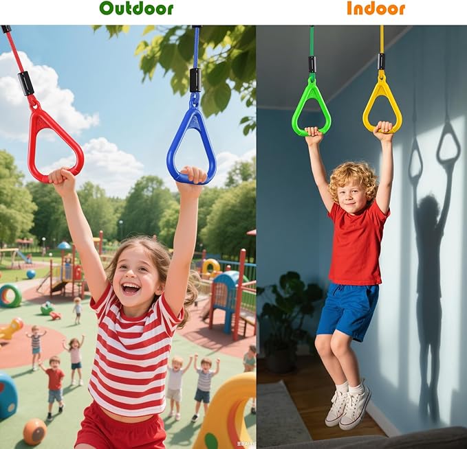 PELLOR Gymnastic Ring, Ninja Rings, Monkey Bars Adjustable Children's Home Gym Equipment, Pull Up Rings Sets for Workout Bodyweight Fitness Training