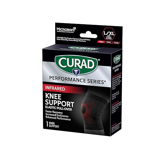 CURAD Performance Series Infrared Knee Support, Elastic Knee Sleeve for Pain Management, Compression Support for Recovery and Performance, Powered by CELLIANT Technology, Large/X-Large