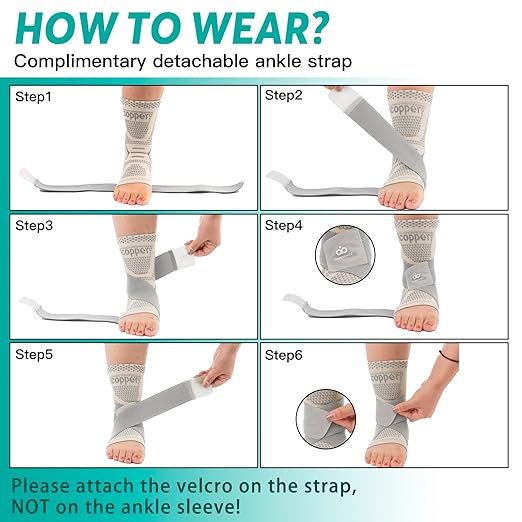 INDEEMAX Ankle Brace for Women & Men, Ankle Compression Sleeve Support Copper Infused Ankle Brace for Sprained Ankle, Plantar Fasciitis Sports, Achilles Tendonitis Pain Relief, Skin Silver, S