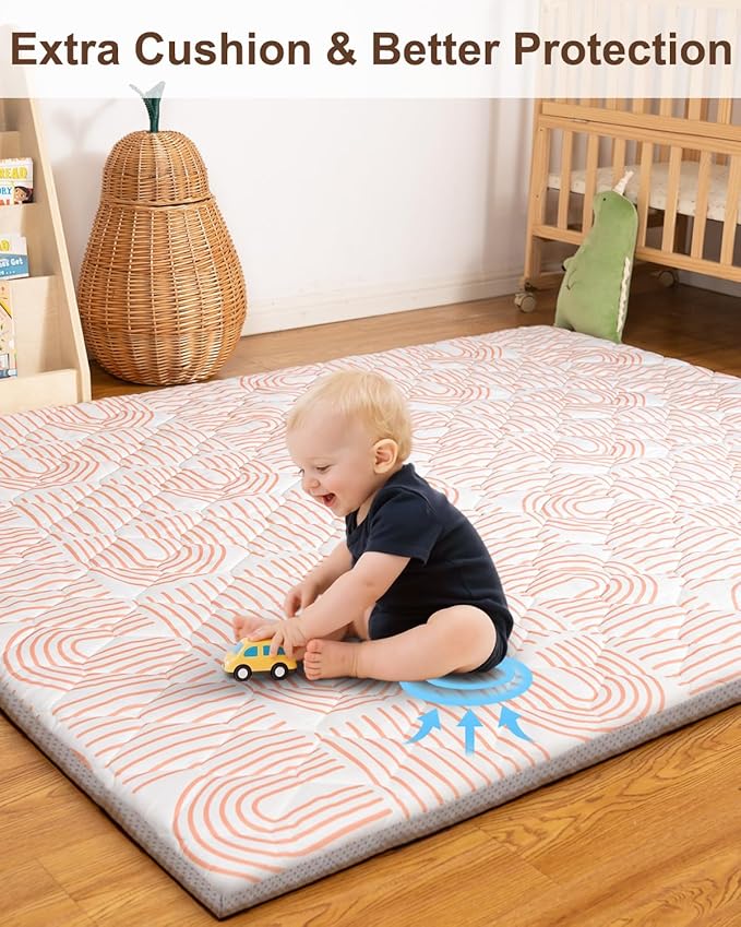 Foam Baby Play Mat 71x59, Removable and Machine Washable Cover, Thicken Cushioning Playmat and Perfect for Playpen, Non-Slip Bottom, Easy to Clean for Infants, Toddlers & Babies(Rainbow)
