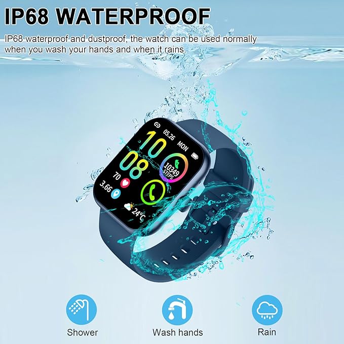 Jugeman Smart Watch for Men Answer/Make Calls, 1.96" Fitness Watch with Heart Rate, 2026 Step Counter Sleep Monitor, 113+ Sports Modes, IP68 Waterproof, Smartwatch for Android/iOS, Blue