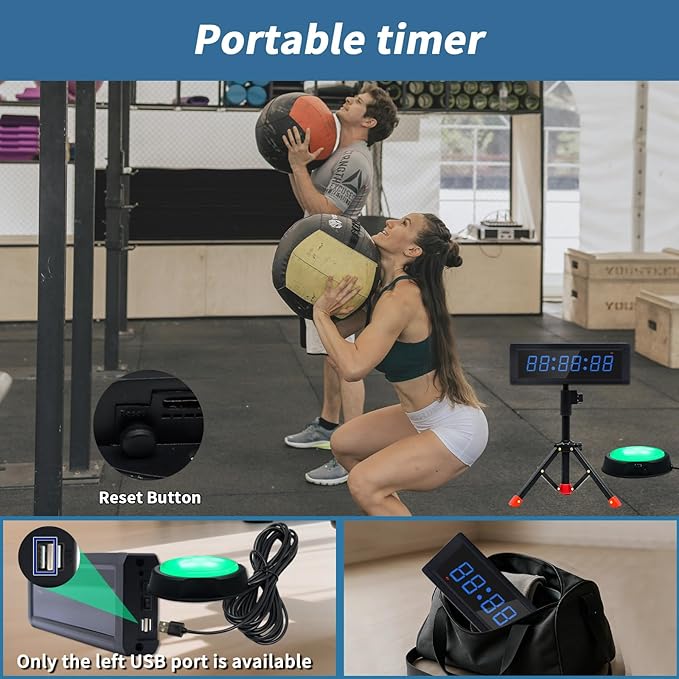 Gym Timer Clock with Remote Control & Push Button,7 RGB Color, Programmable Interval Timer, Countdown/Up Stopwatch,Wall Clock for Home Gym Garage,Portable Training Accessories(Battery+Stand)