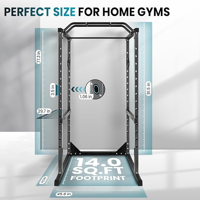 POWKOL Squat Rack Power Cage, 1200lb Capacity, 14-Hole Adjustable Height, Multi Functional Squat Rack for Home Gym With Safety Arms and J-Hooks, for Garage Gym Home Fitness Training