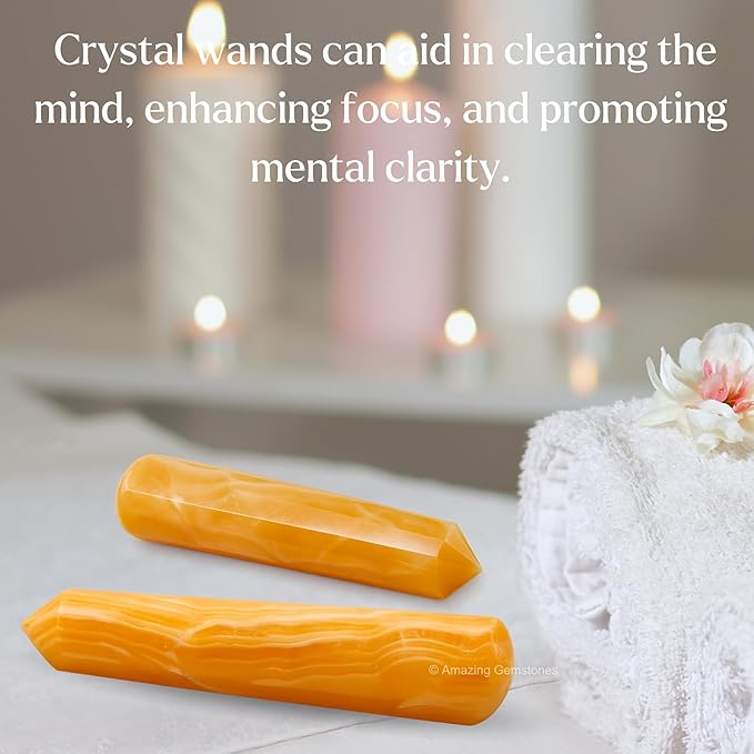 Yellow Calcite Crystal Wand Massage Stick - Pelvic Wand Gua Sha for Adults - Crystals and Healing Stones Massage Wands for Adults Gifts (Pointed)