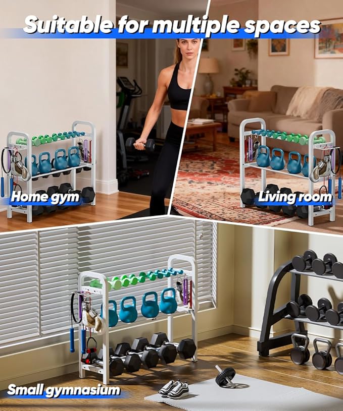 Adjustable Dumbbell Rack, Weight Storage Stand Holder for Dumbbells & Kettlebells, Heavy-Duty Home Gym Organizer with 6 Hook for Home Gym Equipment Accessories (Rack Only)