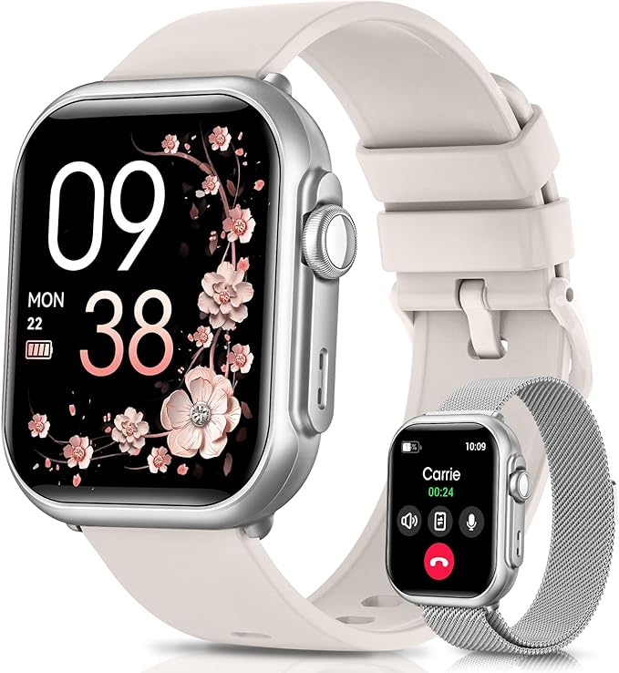 Smart Watches for Fitness Women Men : Smart Watch for iPhone&Android Bluetooth Call with 30 Day Life Sleep for SpO2 Heart Rate Monitor,IP68,Fitness Tracker with 120+Sport,Reloj Inteligente, 2 Bands