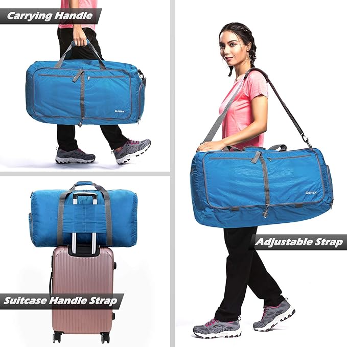 Gonex Large Foldable Travel Duffle Bag with Shoes Compartment, Packable Lightweight Water Repellent Duffel Bag for Camping Gym Weekender Bag