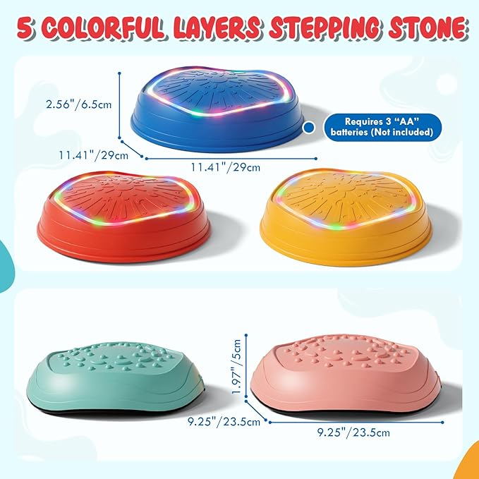 Lehoo Castle Stepping Stones for Kids, Non-Slip Toddler Stepping Stones, Indoor & Outdoor Sensory Toys for Toddlers 1-3, Balance Board Obstacle Course for Kids 3-5