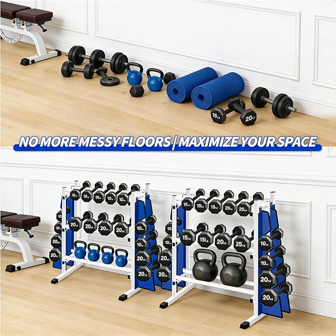 3-Tier Heavy Duty Dumbbell Rack,1200 LBS Capacity,Double-Side Extension Holder for Dumbbells & Kettlebells Home Gym Storage Rack